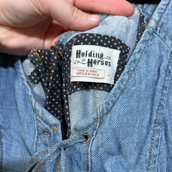 Holding Horses Anthropologie atoll lace up midi dress linen cotton blend Size 4 - Picture 5 of 8